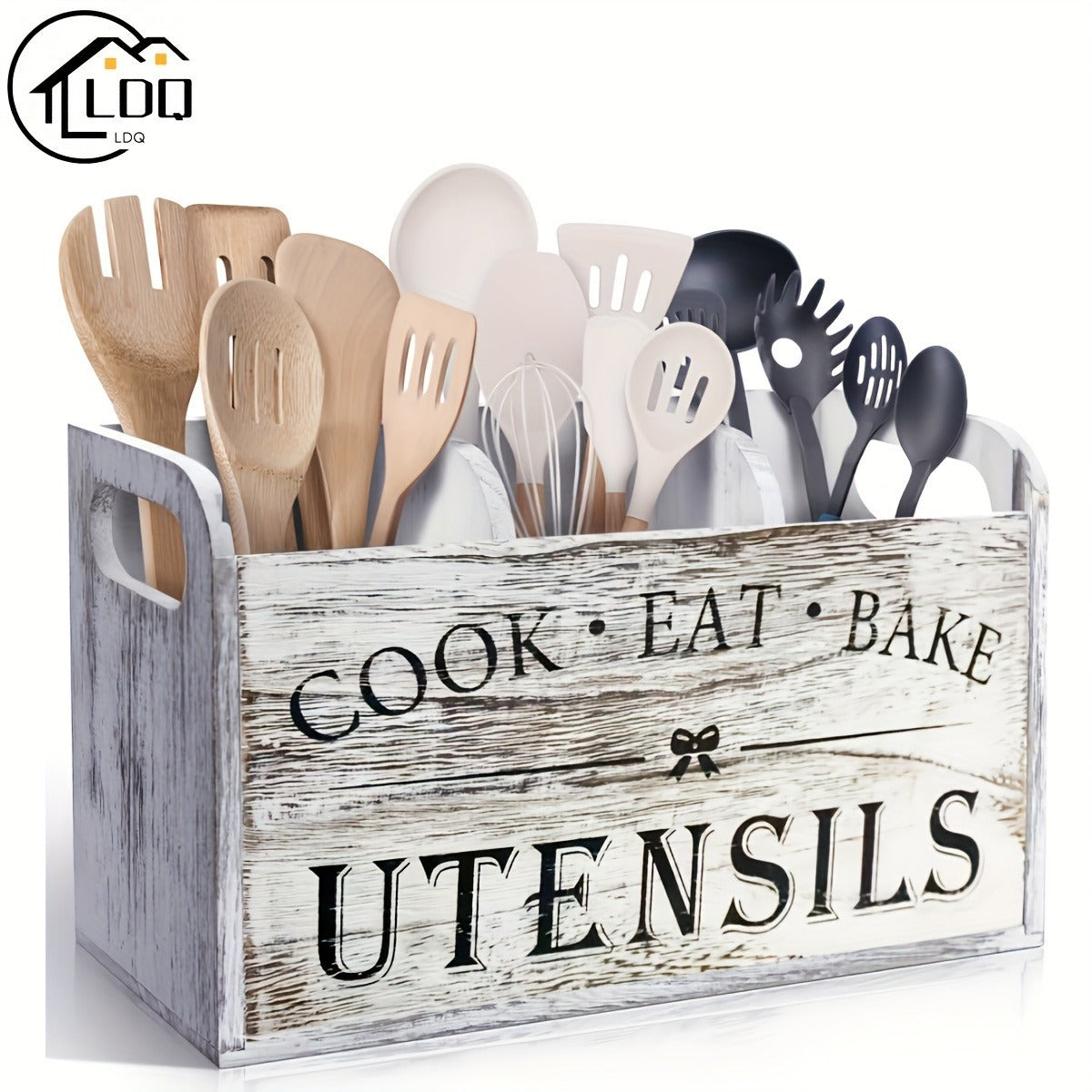 Rustic Wooden Kitchen Storage Box with Divided Compartments and Handle