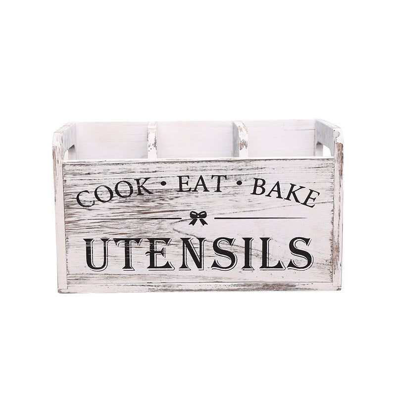 Rustic Wooden Kitchen Storage Box with Divided Compartments and Handle