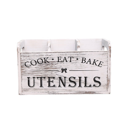 Rustic Wooden Kitchen Storage Box with Divided Compartments and Handle