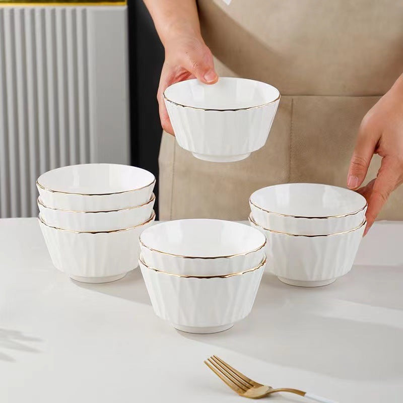 Elegant Gold Rimmed Ceramic Bowl - Japanese Nordic Style Porcelain Dinnerware