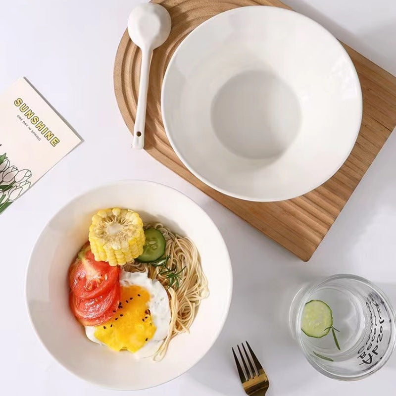 Elegant Nordic Pure White Porcelain 8-Inch Bowl for Soup, Ramen, Salad, Fruit