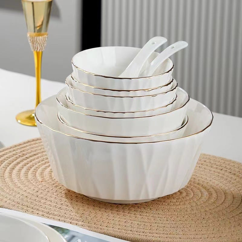 Elegant Gold Rimmed Ceramic Bowl - Japanese Nordic Style Porcelain Dinnerware