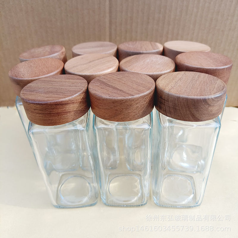 Versatile Square Glass Spice Jars with Assorted Lids - 120/180ml Kitchen Storage
