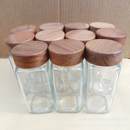 Versatile Square Glass Spice Jars with Assorted Lids - 120/180ml Kitchen Storage