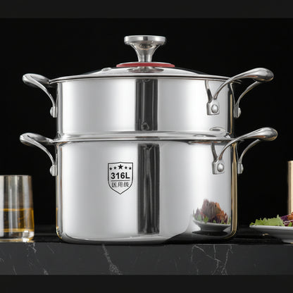 Premium 316L Seven-Layer Stainless Steel Soup/Steamer Cooker Pot