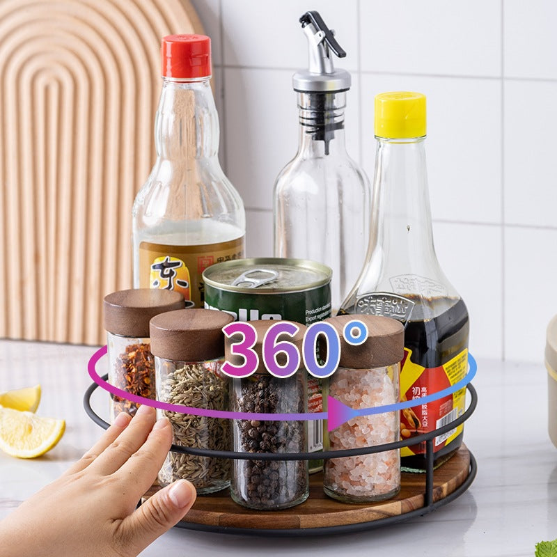 Stylish Rotating Acacia Wood Turntable Organizer for Kitchen Spices & Cosmetics