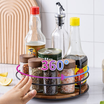Stylish Rotating Acacia Wood Turntable Organizer for Kitchen Spices & Cosmetics