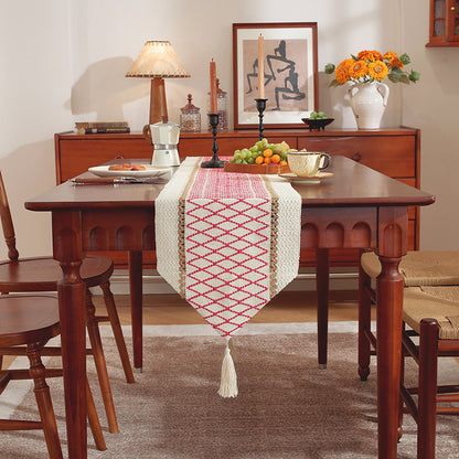 Luxury Symmetrical Tassel Table Runner: Decorative Festive Tea Tablecloth