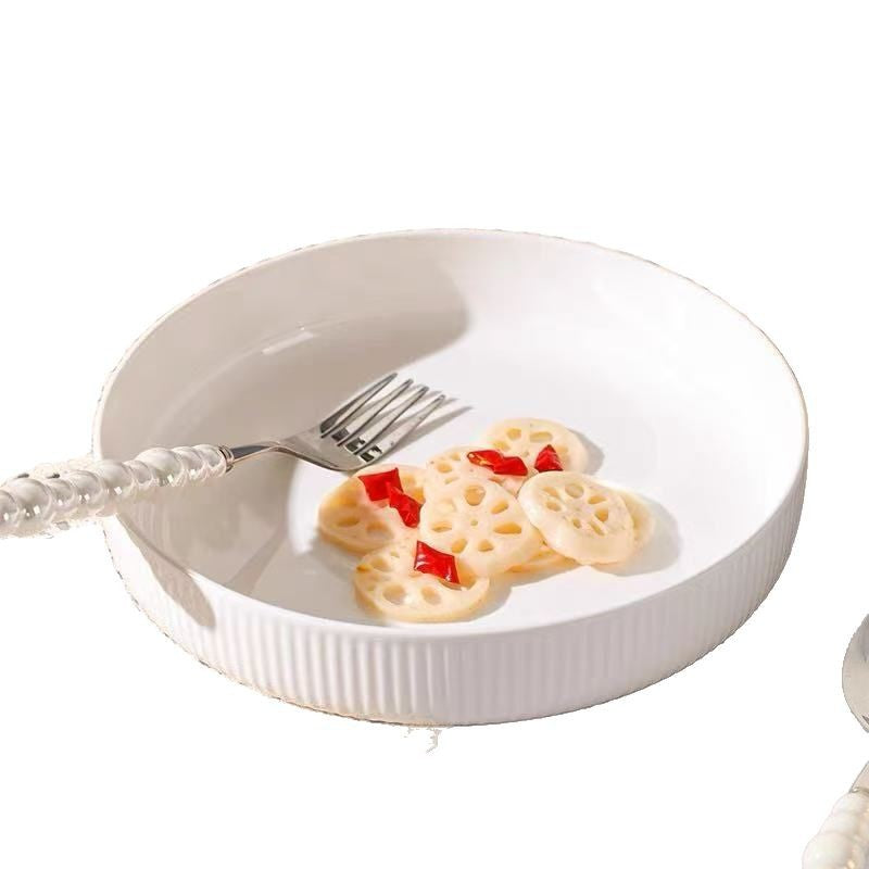 Japanese Style Ceramic Dinner Plates, 8-Inch Vertical Grain Nest Trays Set
