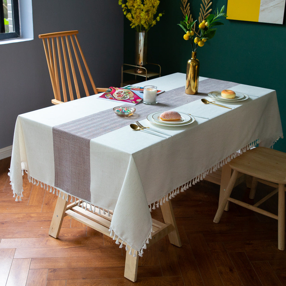 Elegant Cotton Linen Square Table Mat & Coffee Table Cover - Nordic Striped Design
