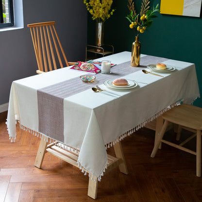 Elegant Cotton Linen Square Table Mat & Coffee Table Cover - Nordic Striped Design