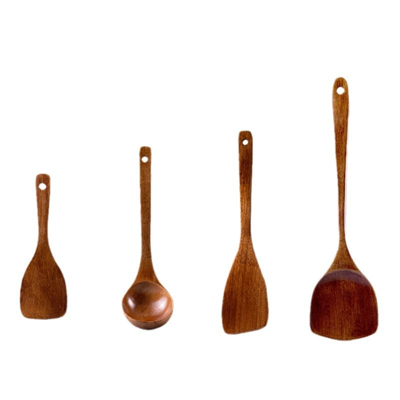 Premium Natural Wood Non-Stick Spatula Spoon Set for Cooking & Frying