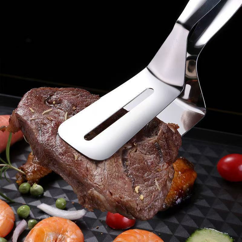 Premium 304 Stainless Steel Multi-Purpose BBQ Tongs for Steak, Fish, Pancake