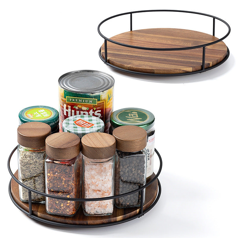 Stylish Rotating Acacia Wood Turntable Organizer for Kitchen Spices & Cosmetics