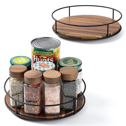 Stylish Rotating Acacia Wood Turntable Organizer for Kitchen Spices & Cosmetics