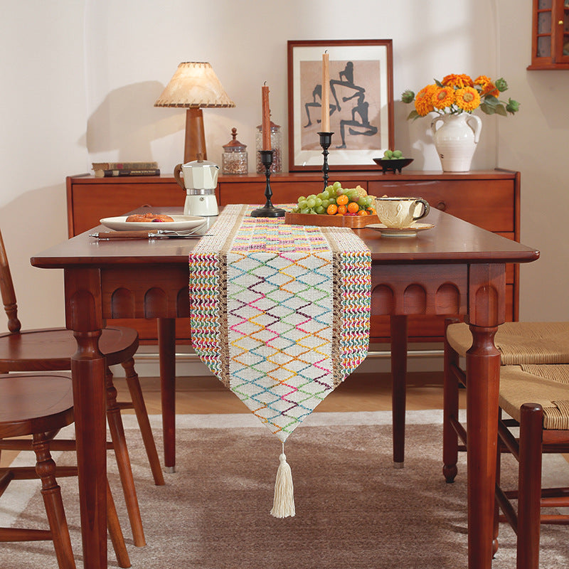 Luxury Symmetrical Tassel Table Runner: Decorative Festive Tea Tablecloth