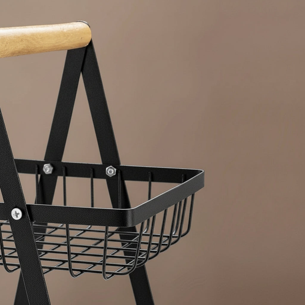 Elegant Wooden Handle Iron Art Multi-Layer Kitchen Fruit Storage Basket System