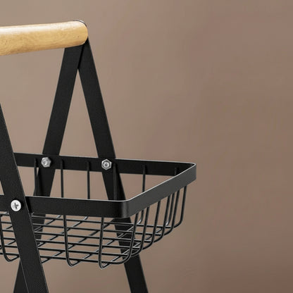 Elegant Wooden Handle Iron Art Multi-Layer Kitchen Fruit Storage Basket System