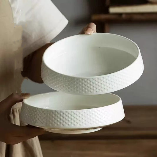 Japanese Style 7.5-inch Embossed Porcelain Dinner Plates - 48 Pcs Bulk Pack