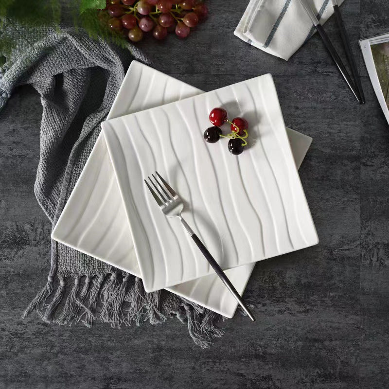 Nordic Style Square Porcelain Plate - Microwave Safe White Dinner & Salad Dish