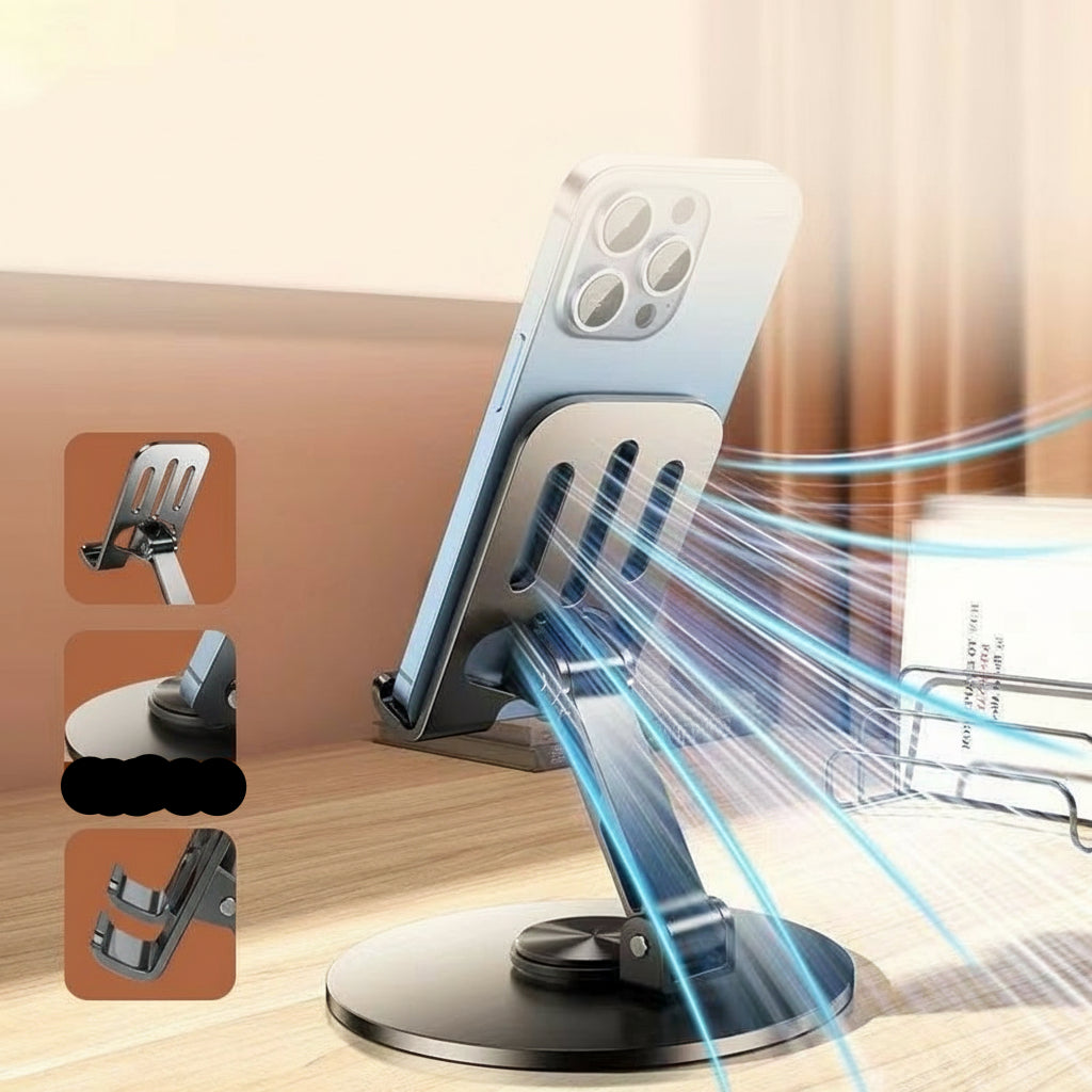 Versatile Metal Folding Tablet & Phone Holder - 360° Adjustable Desktop Stand