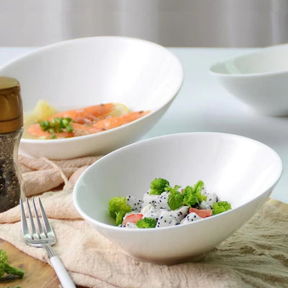 Nordic INS Pure White Ceramic Inclined Bowl for Salad, Pasta, Hotel