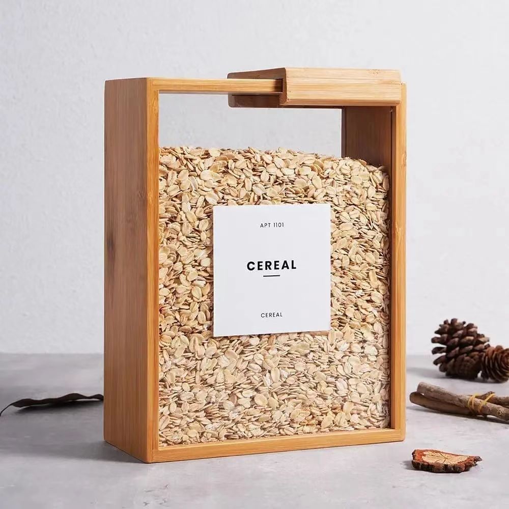Elegant Bamboo Wood Cereal Dispenser Oatmeal Storage Container for Modern Kitchens