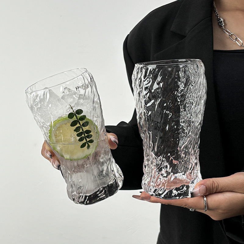 Creative Swirl Pattern Glass Tumbler for Iced Beverages, Frosted Juice & Beer Cup