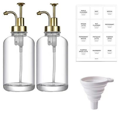Clear Glass Dispenser Bottle 500ml for Coffee Syrup, Soap & Sanitizer