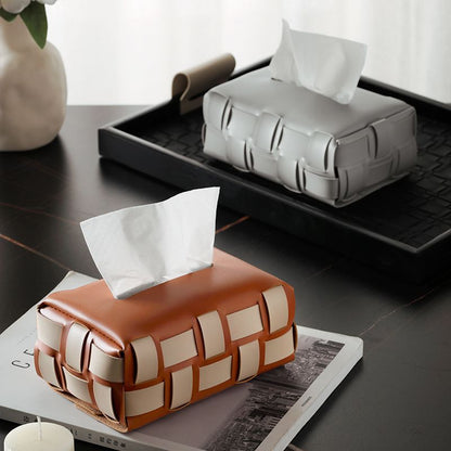 Elegant Woven Leather Tissue Box Cover for Modern Home Coffee Table Decor
