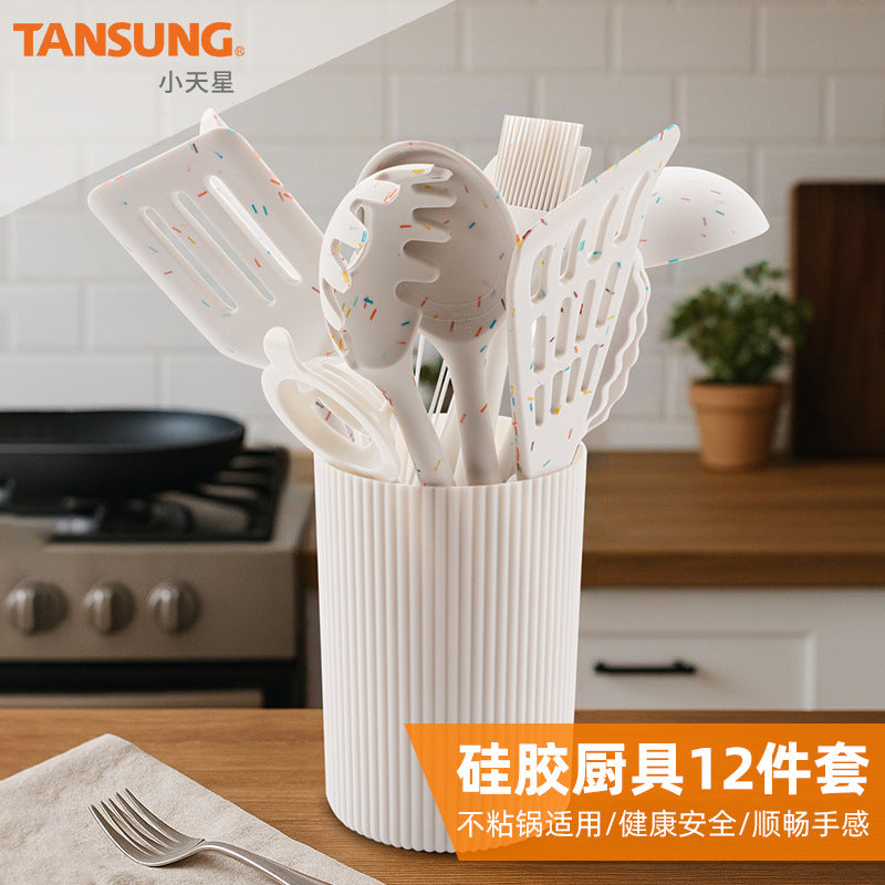 Premium 12-Piece White Silicone Kitchen Utensil Set with Storage Holder