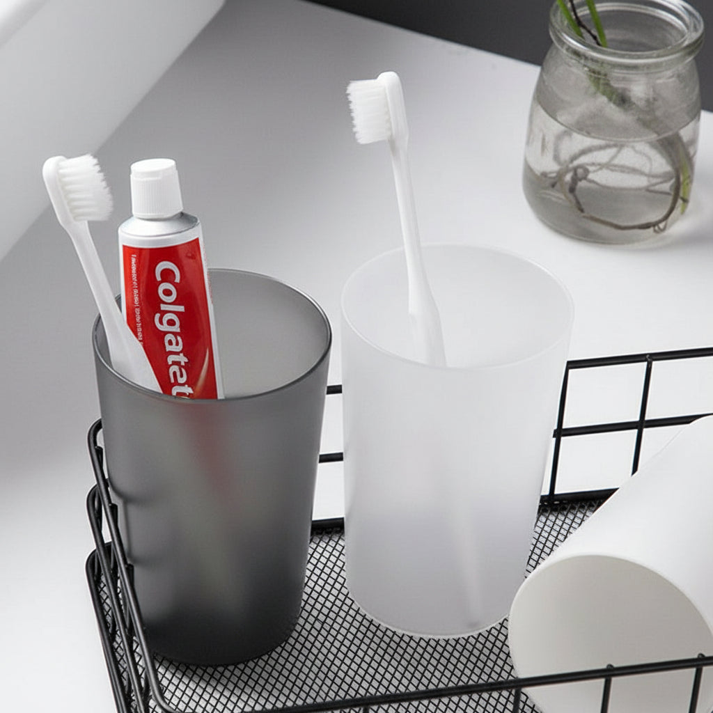 Elegant Modern Transparent Matte Plastic Mouthwash Cup for Home Bathroom