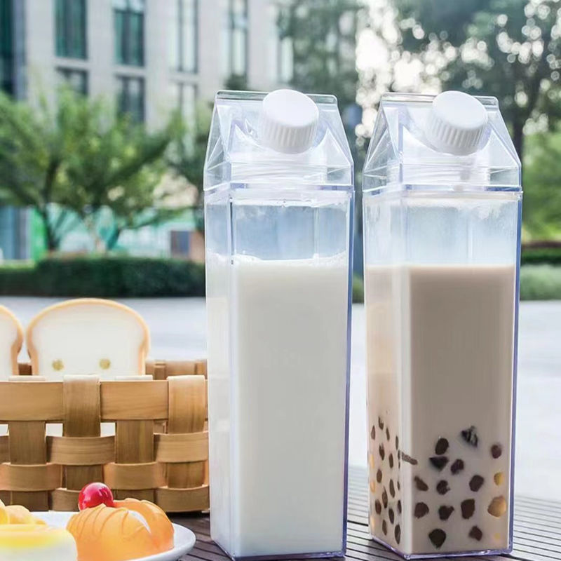 Stylish Rotatable Square Milk Bottle for Juice, Tea, and Cold Drinks