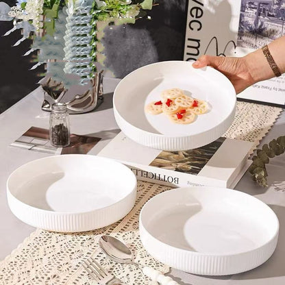 Japanese Style Ceramic Dinner Plates, 8-Inch Vertical Grain Nest Trays Set