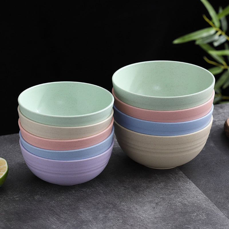 Durable Wheat Straw Plastic Bowls Set, Reusable, Fall-Proof, Eco-Friendly Tableware