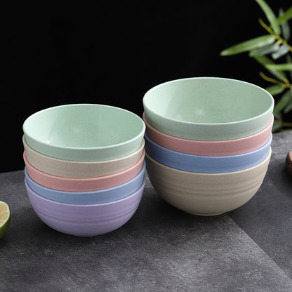 Durable Wheat Straw Plastic Bowls Set, Reusable, Fall-Proof, Eco-Friendly Tableware