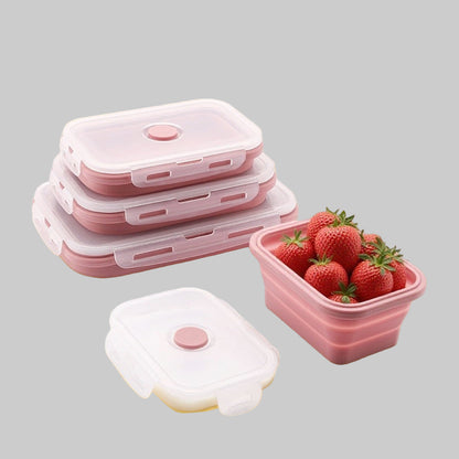 Foldable Silicone Lunch Container, Portable Microwave Bento Box, Square Food Storage