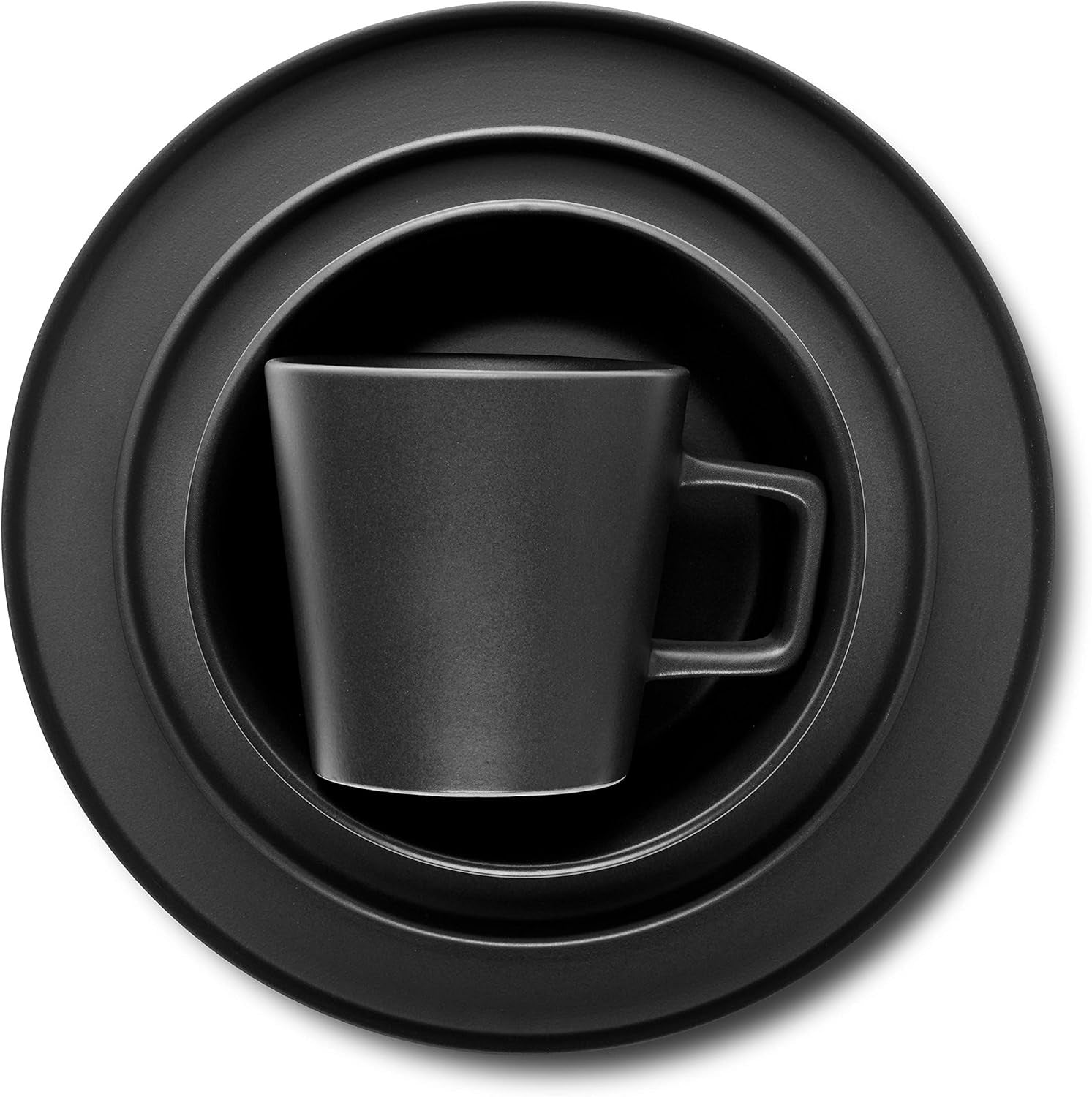 Sophisticated Black Matte Stoneware Dinnerware Set - Plates, Bowls, Mugs for Four