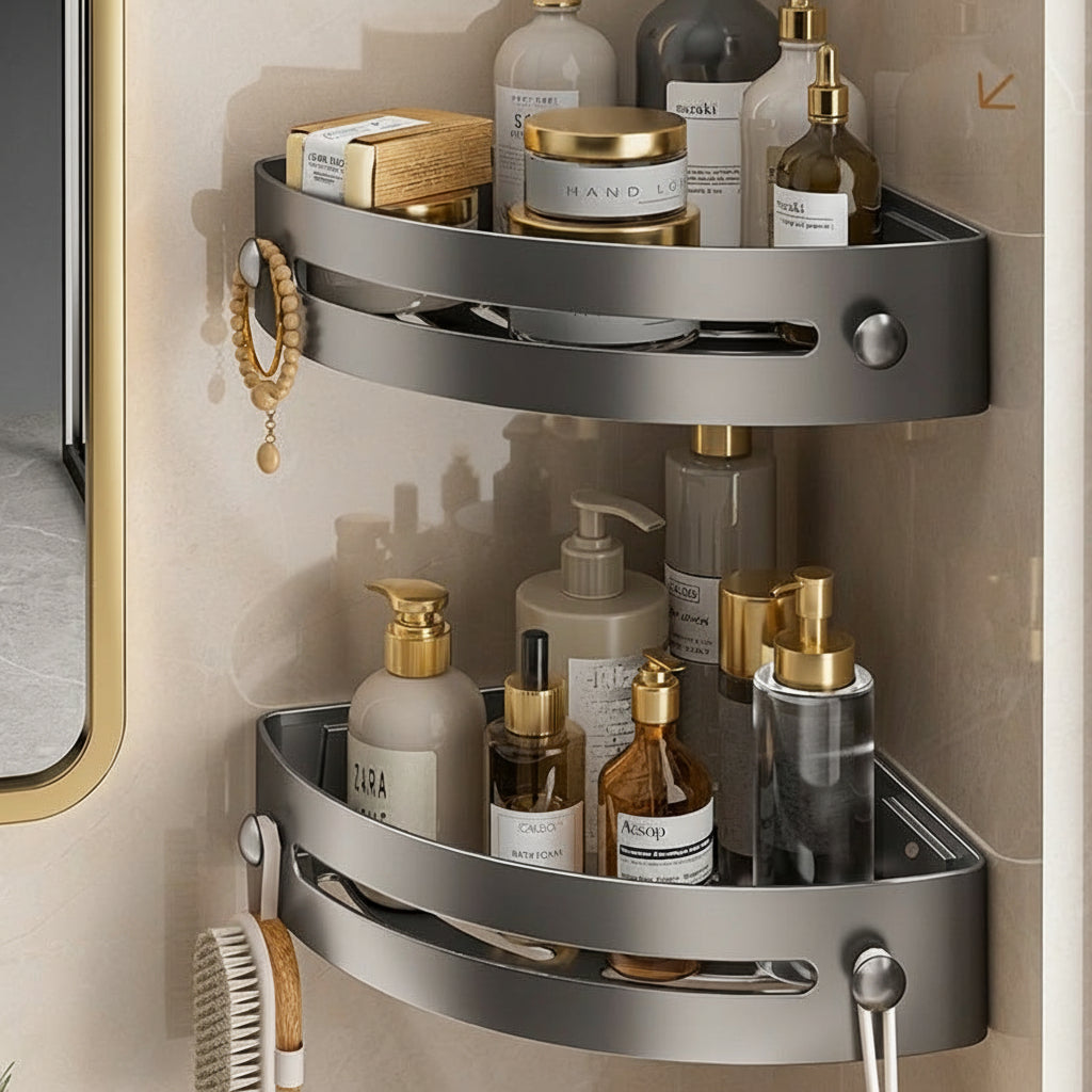 Space-Saving No-Drill Triangular Corner Shower Caddy Bathroom Organizer Shelf