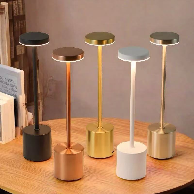 Modern Retro Metal LED Table Lamp, Touch Dimmable Night Light, USB Rechargeable