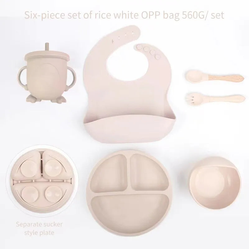 Complete Silicone Self-Feeding Baby Meal Set - Plate, Bowl, Cup, Bib & Cutlery