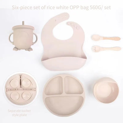 Complete Silicone Self-Feeding Baby Meal Set - Plate, Bowl, Cup, Bib & Cutlery