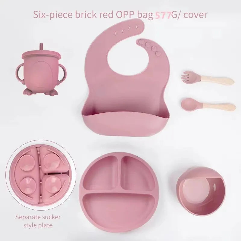 Complete Silicone Self-Feeding Baby Meal Set - Plate, Bowl, Cup, Bib & Cutlery