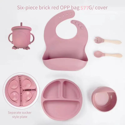 Complete Silicone Self-Feeding Baby Meal Set - Plate, Bowl, Cup, Bib & Cutlery