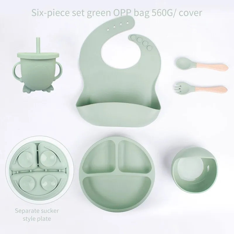 Complete Silicone Self-Feeding Baby Meal Set - Plate, Bowl, Cup, Bib & Cutlery