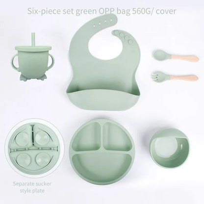 Complete Silicone Self-Feeding Baby Meal Set - Plate, Bowl, Cup, Bib & Cutlery