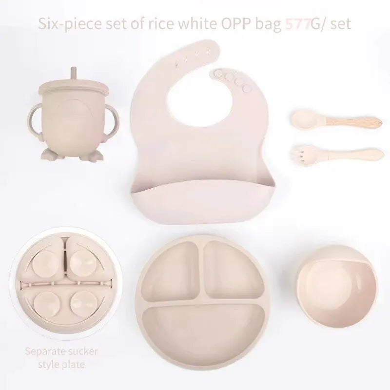 Complete Silicone Self-Feeding Baby Meal Set - Plate, Bowl, Cup, Bib & Cutlery