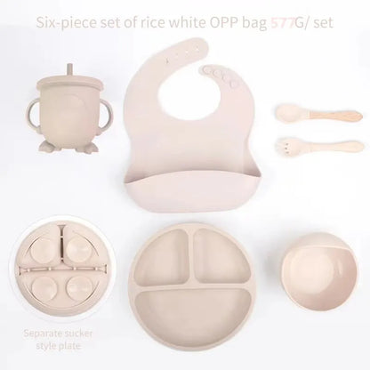 Complete Silicone Self-Feeding Baby Meal Set - Plate, Bowl, Cup, Bib & Cutlery