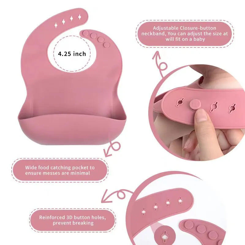 Complete Silicone Self-Feeding Baby Meal Set - Plate, Bowl, Cup, Bib & Cutlery