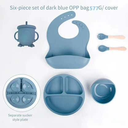 Complete Silicone Self-Feeding Baby Meal Set - Plate, Bowl, Cup, Bib & Cutlery